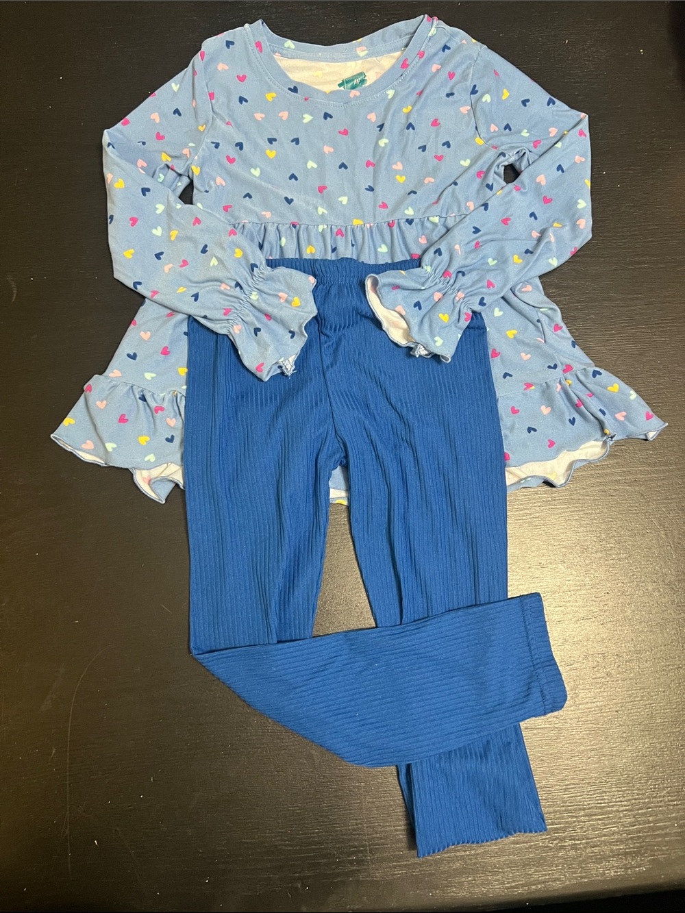 Girls Ribbed Blue Leggings - Unbranded